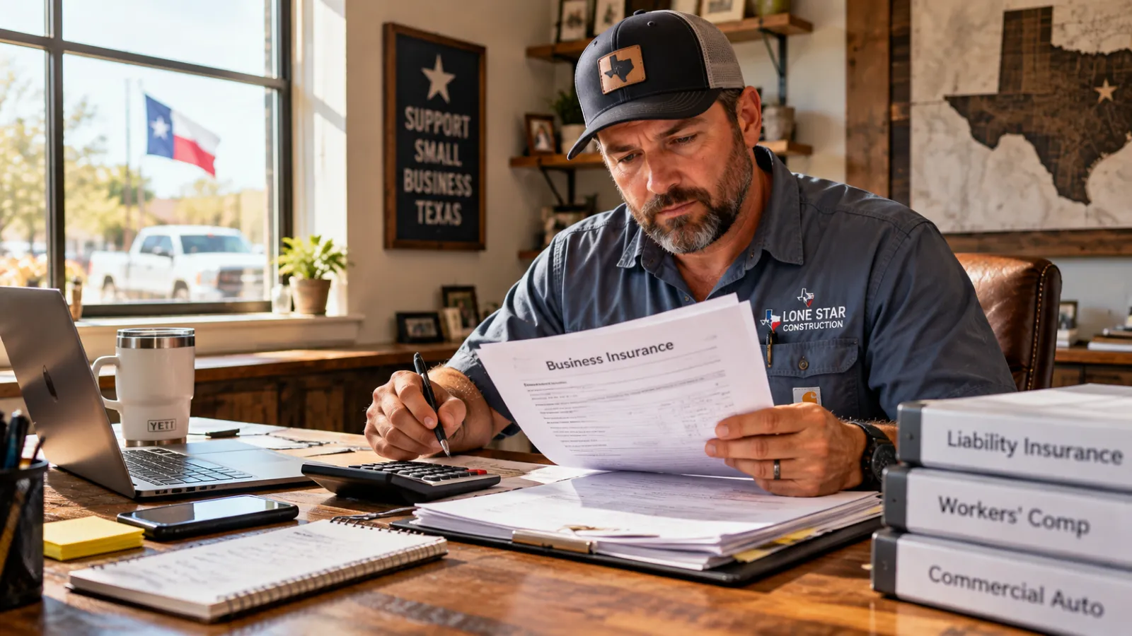 Texas small business owner reviewing workers comp insurance rates for 2026